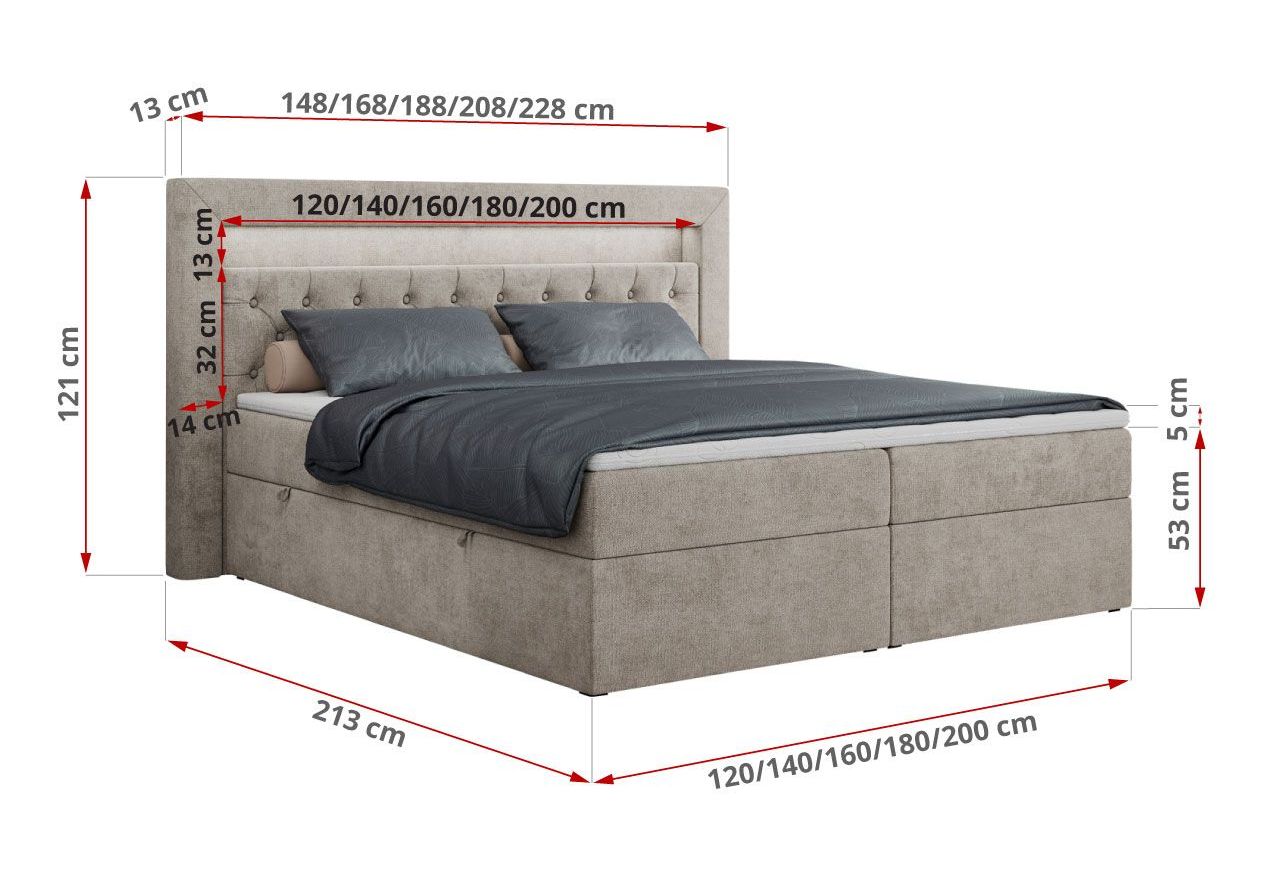 Łóżko kontynentalne GOLD 6 160x200 - H4 - beżowy, struktura