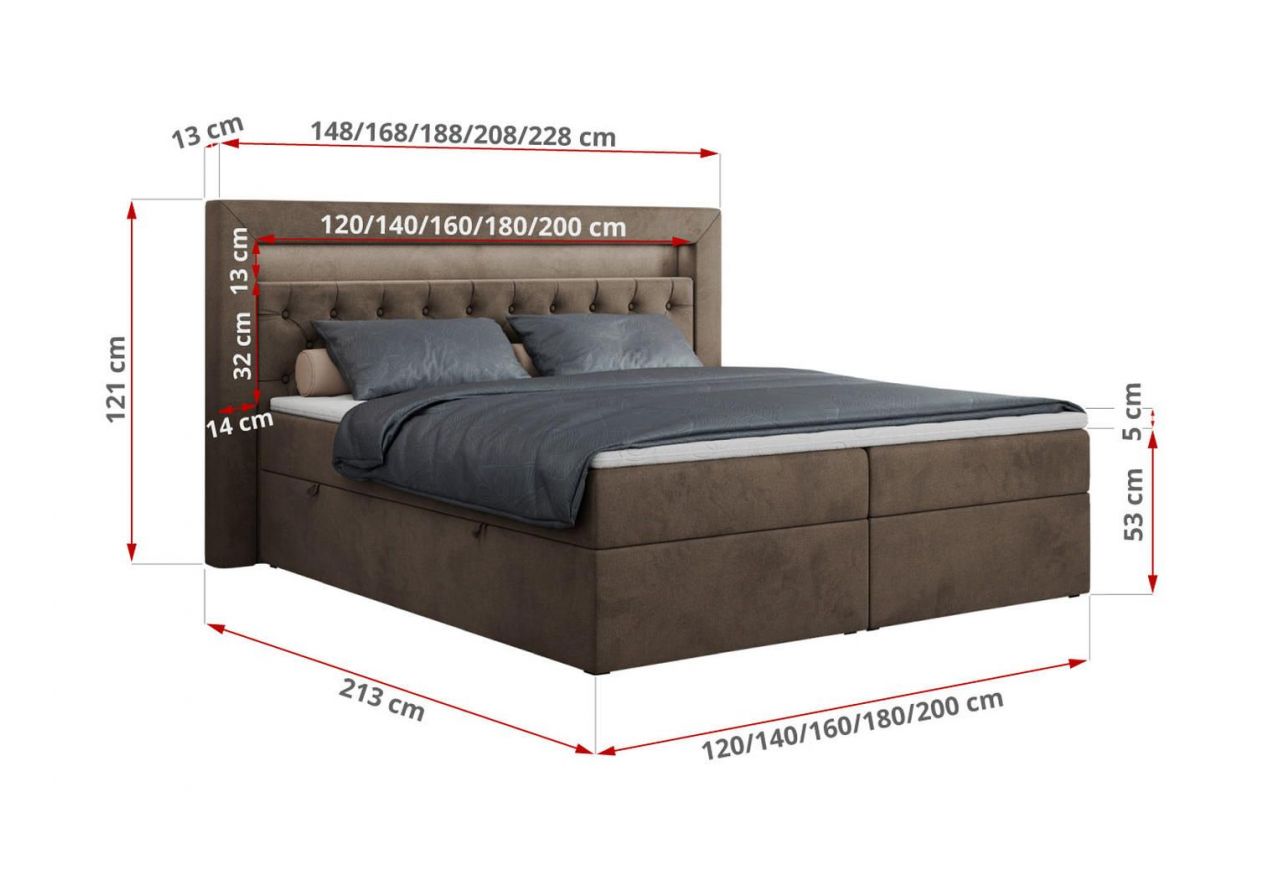 Łóżko kontynentalne GOLD 6 120x200 - H3 - brązowy, welwet