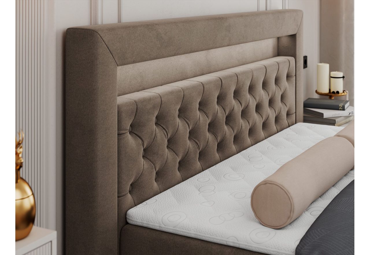 Łóżko kontynentalne GOLD 6 120x200 - H3 - brązowy, welwet