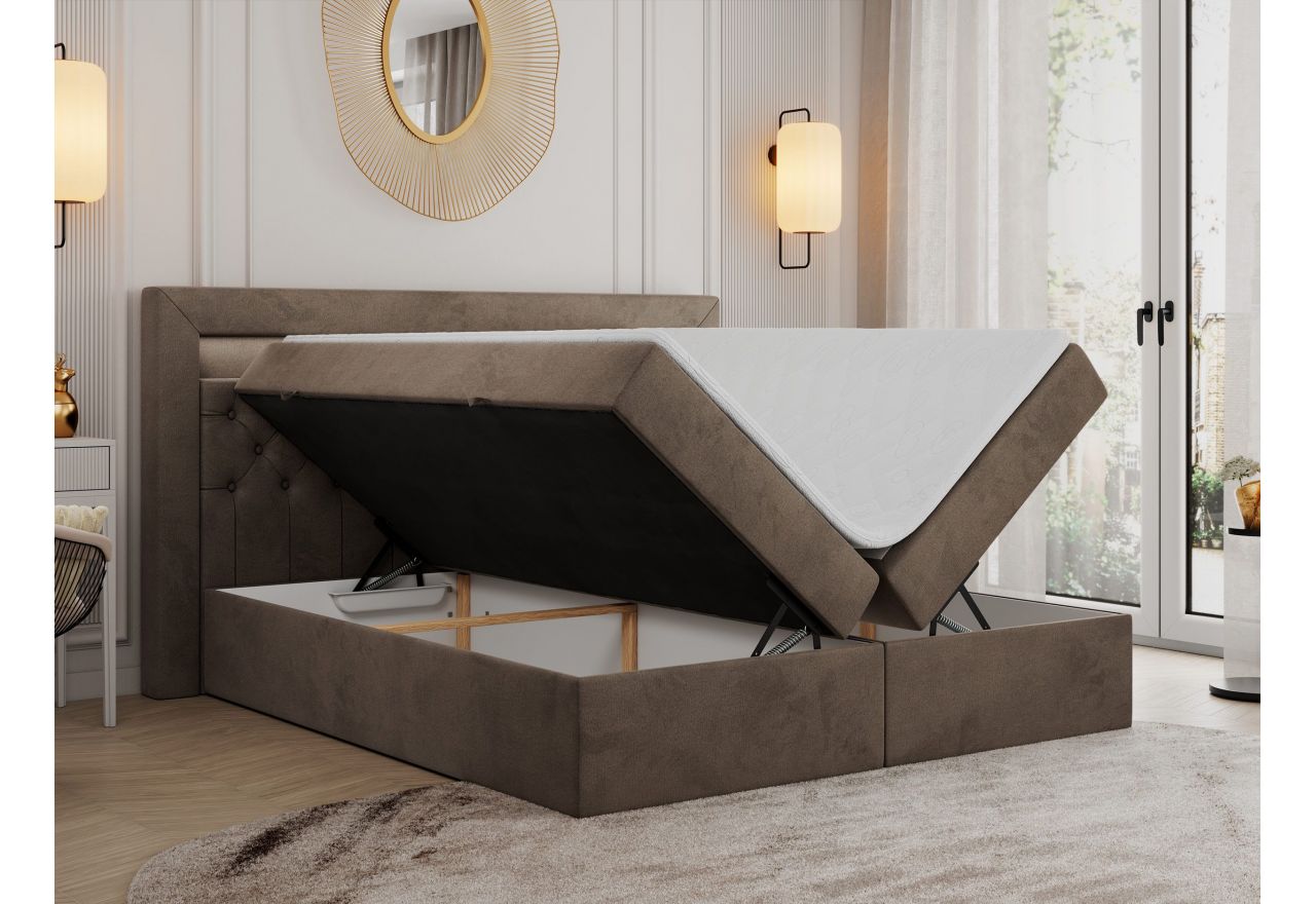 Łóżko kontynentalne GOLD 6 140x200 - H3 - brązowy, welwet