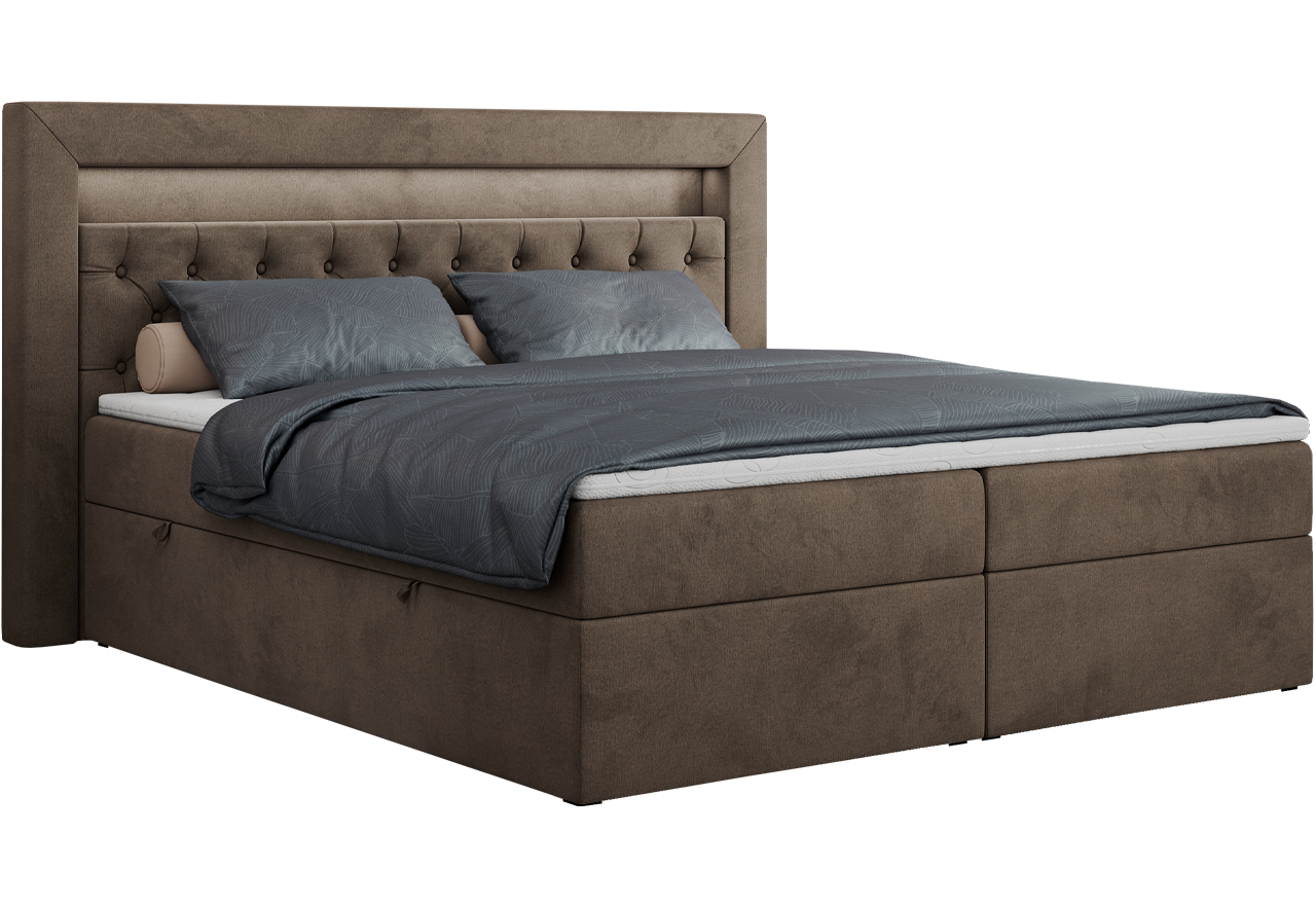 Łóżko kontynentalne GOLD 6 160x200 - H3 - brązowy, welwet