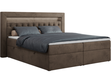 Łóżko kontynentalne GOLD 6 180x200 - H3 - brązowy, welwet