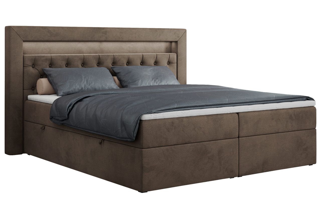 Łóżko kontynentalne GOLD 6 160x200 - H4 - brązowy, welwet