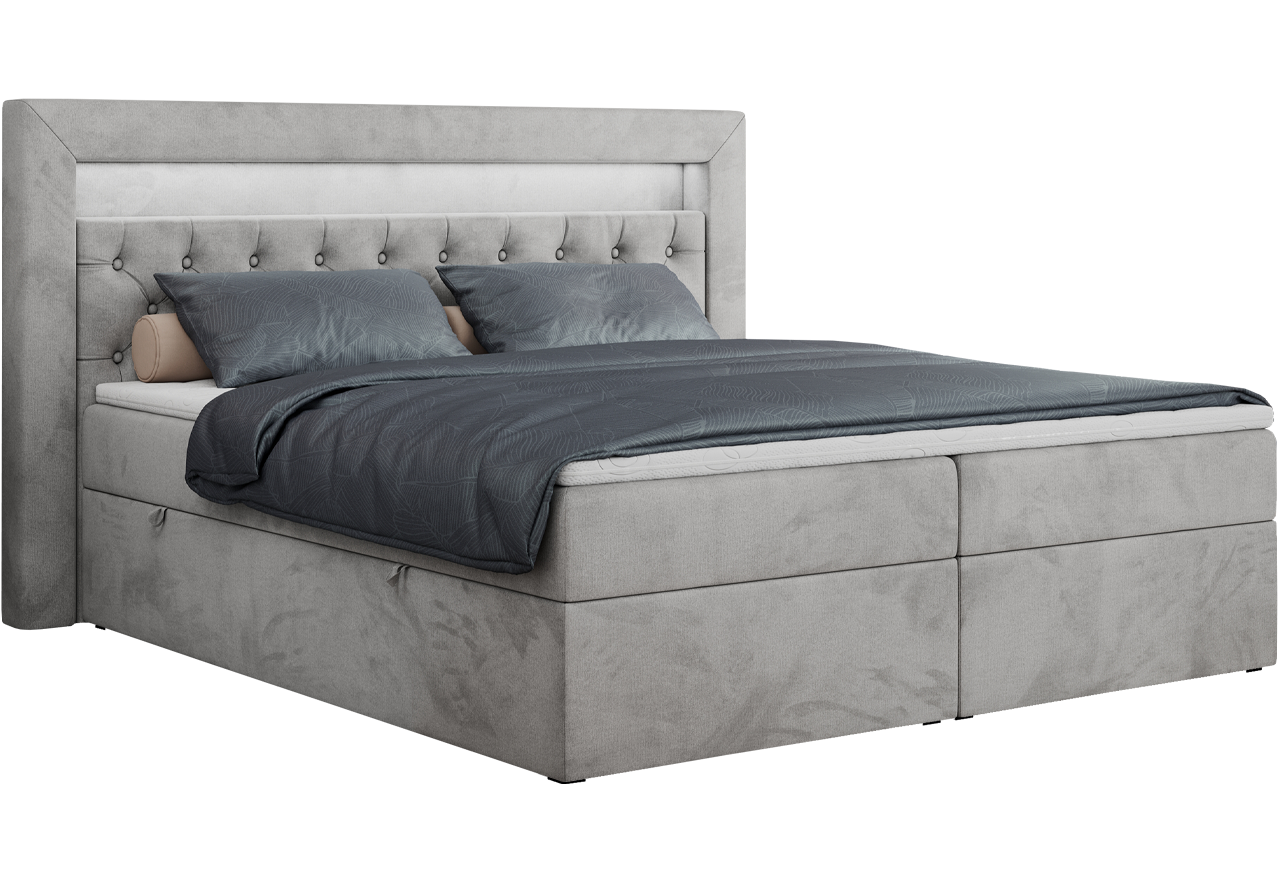 Łóżko kontynentalne GOLD 6 140x200 - H3 - jasnoszary, welwet