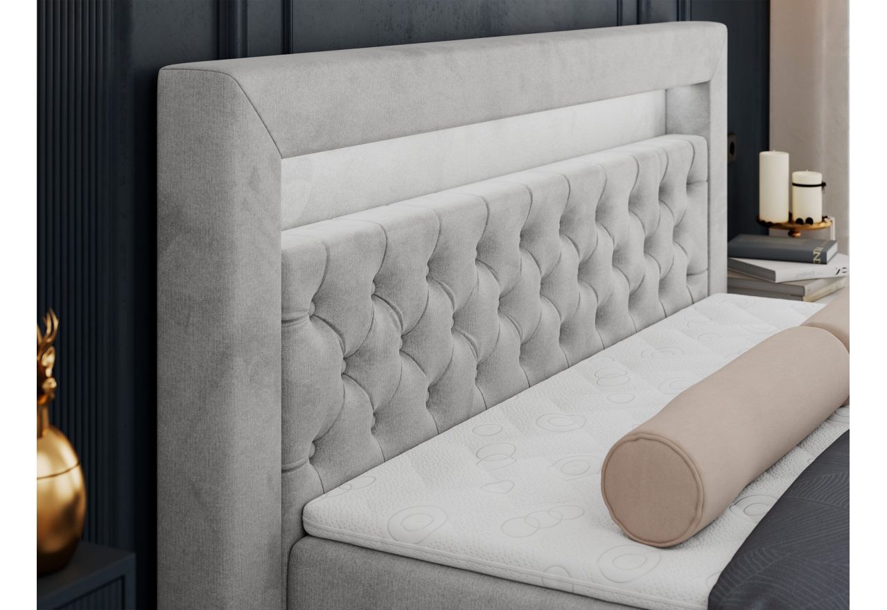 Łóżko kontynentalne GOLD 6 140x200 - H3 - jasnoszary, welwet