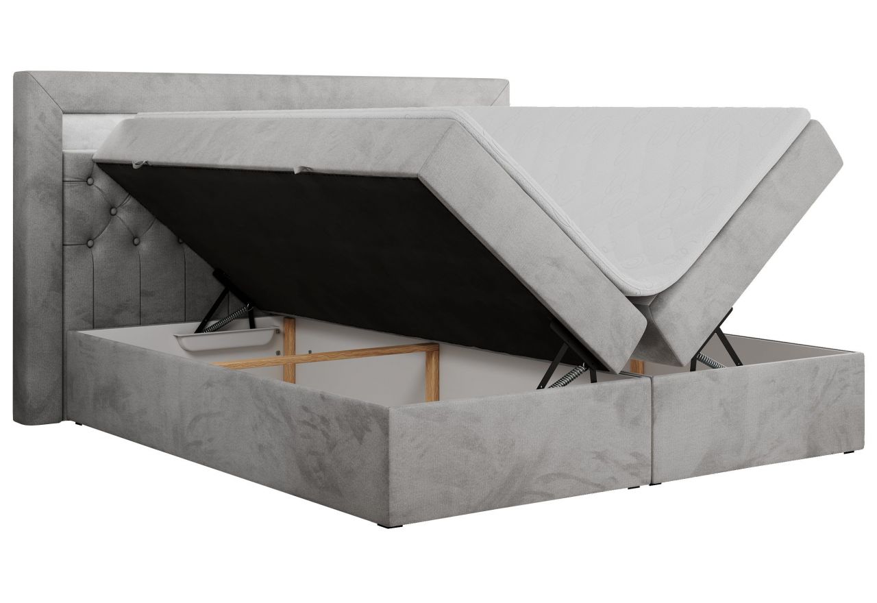 Łóżko kontynentalne GOLD 6 160x200 - H3 - jasnoszary, welwet