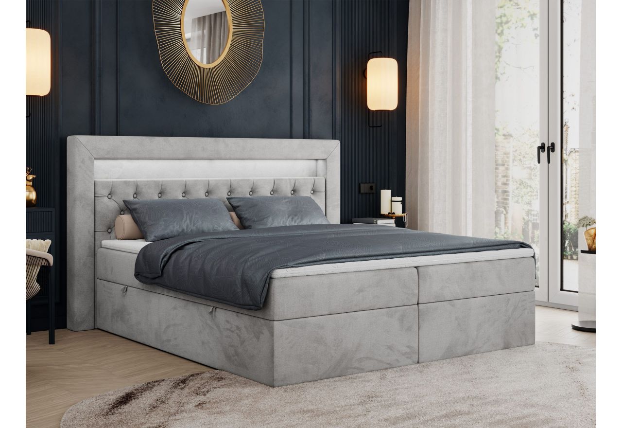 Łóżko kontynentalne GOLD 6 200x200 - H3 - jasnoszary, welwet