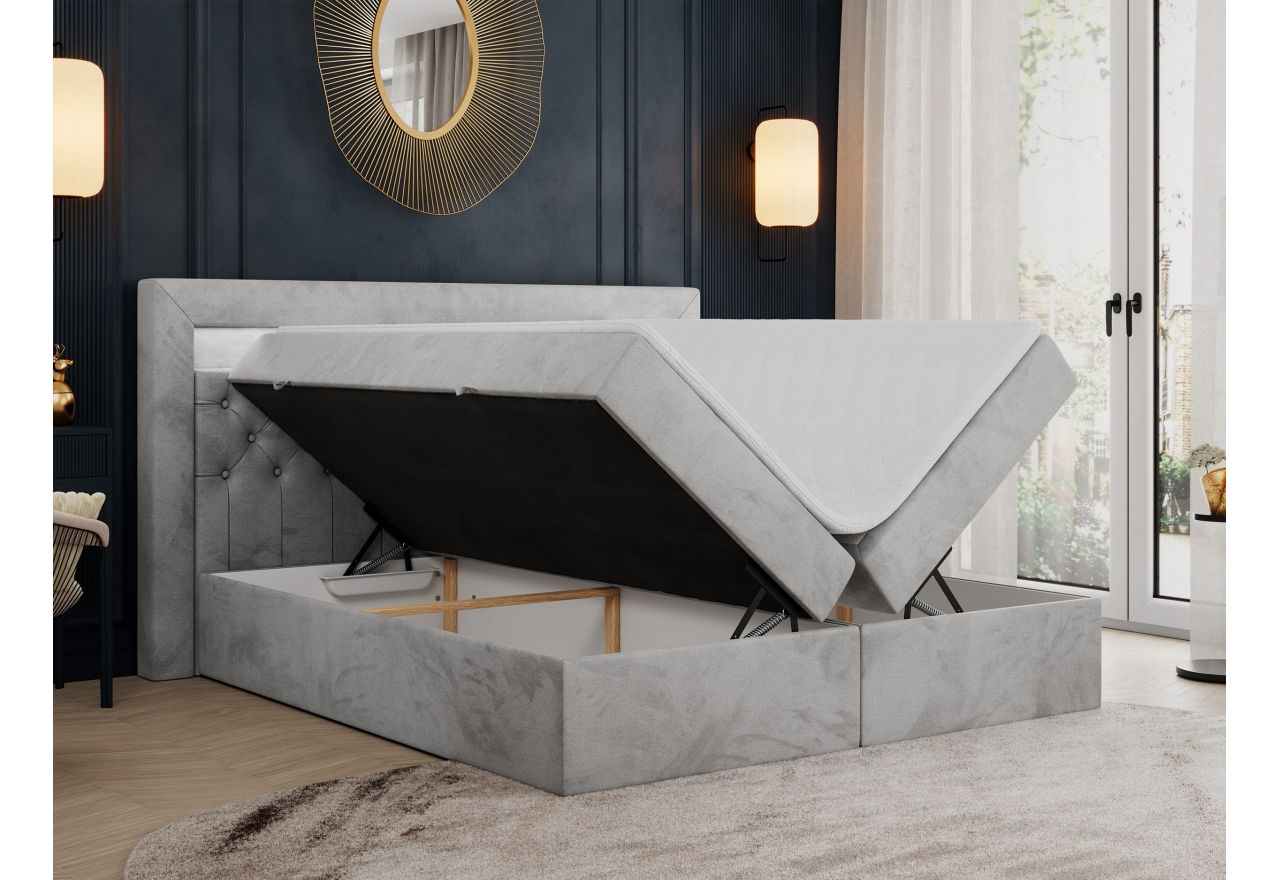 Łóżko kontynentalne GOLD 6 140x200 - H4 - jasnoszary, welwet