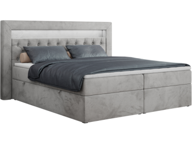 Łóżko kontynentalne GOLD 6 160x200 - H4 - jasnoszary, welwet