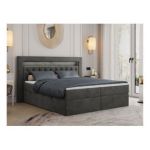 Łóżko kontynentalne GOLD 6 200x200 - H3 - ciemnoszary, welwet