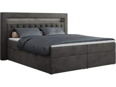 Łóżko kontynentalne GOLD 6 140x200 - H4 - ciemnoszary, welwet