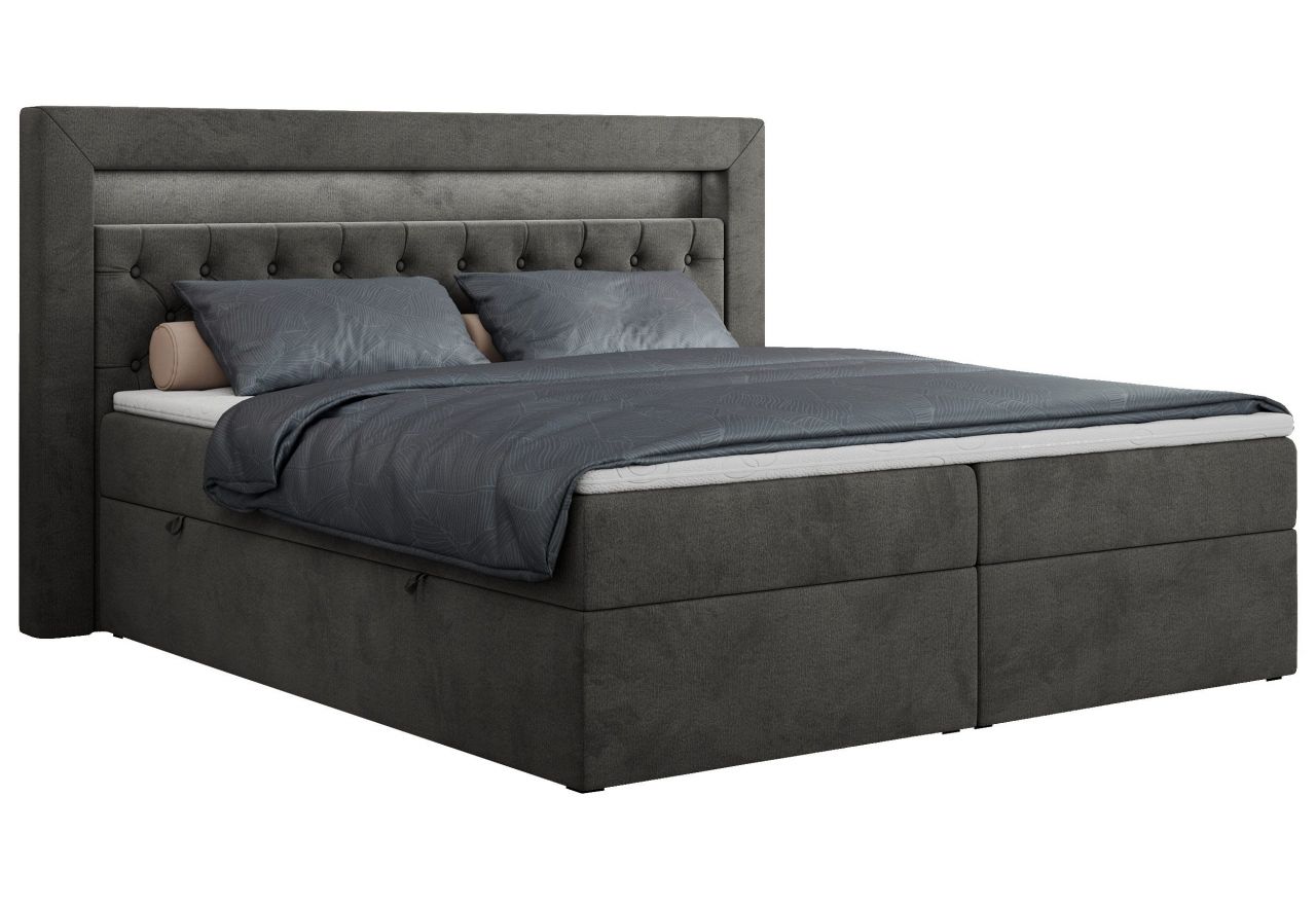 Łóżko kontynentalne GOLD 6 180x200 - H4 - ciemnoszary, welwet