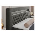 Łóżko kontynentalne GOLD 6 200x200 - H4 - ciemnoszary, welwet