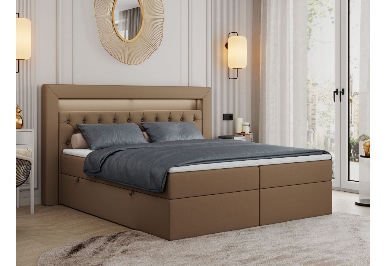 Łóżko kontynentalne GOLD 6 120x200 - H3 - brązowy, ekoskóra