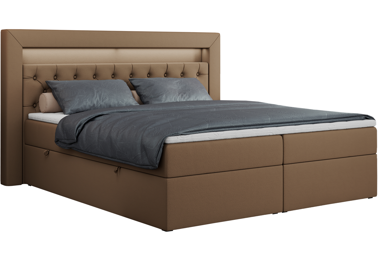 Łóżko kontynentalne GOLD 6 120x200 - H3 - brązowy, ekoskóra