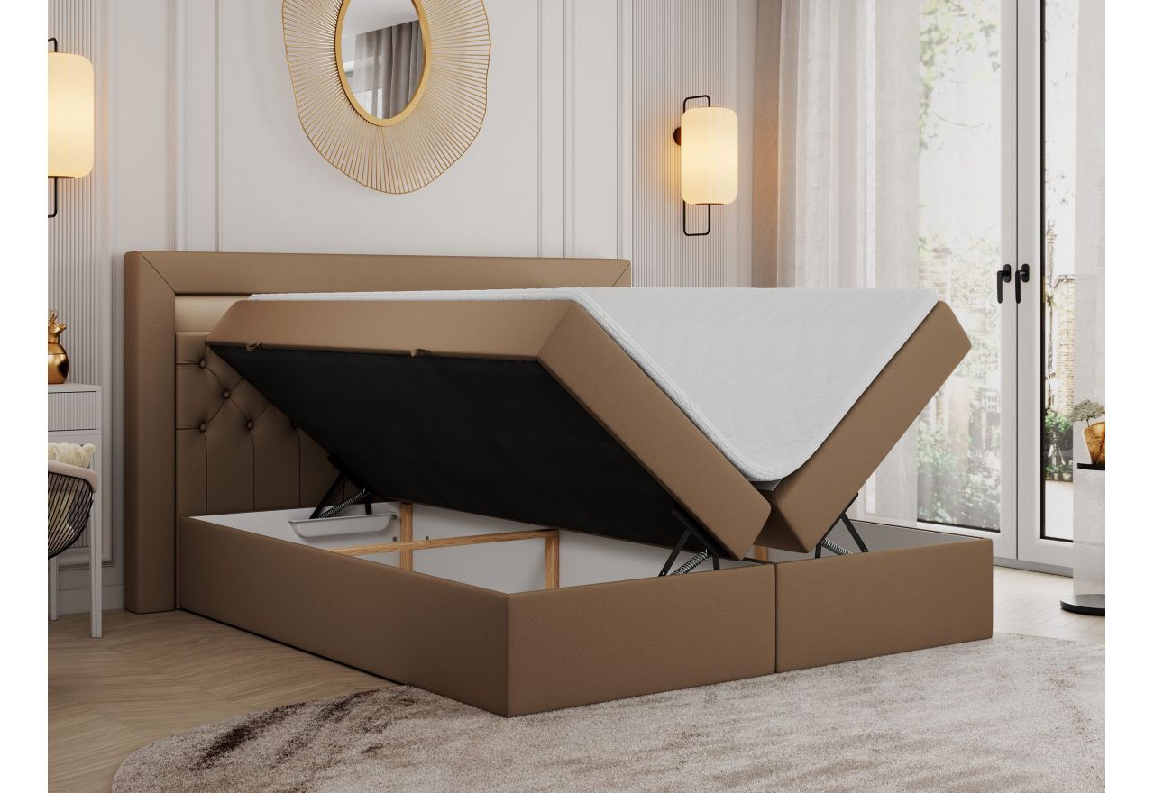 Łóżko kontynentalne GOLD 6 140x200 - H3 - brązowy, ekoskóra