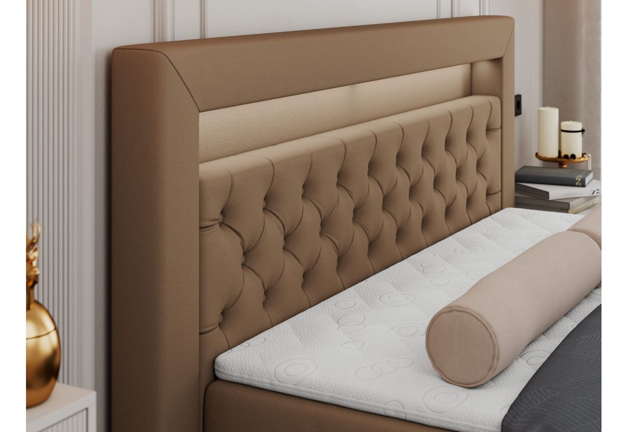 Łóżko kontynentalne GOLD 6 160x200 - H3 - brązowy, ekoskóra