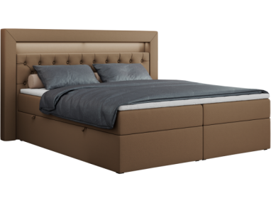 Łóżko kontynentalne GOLD 6 200x200 - H3 - brązowy, ekoskóra