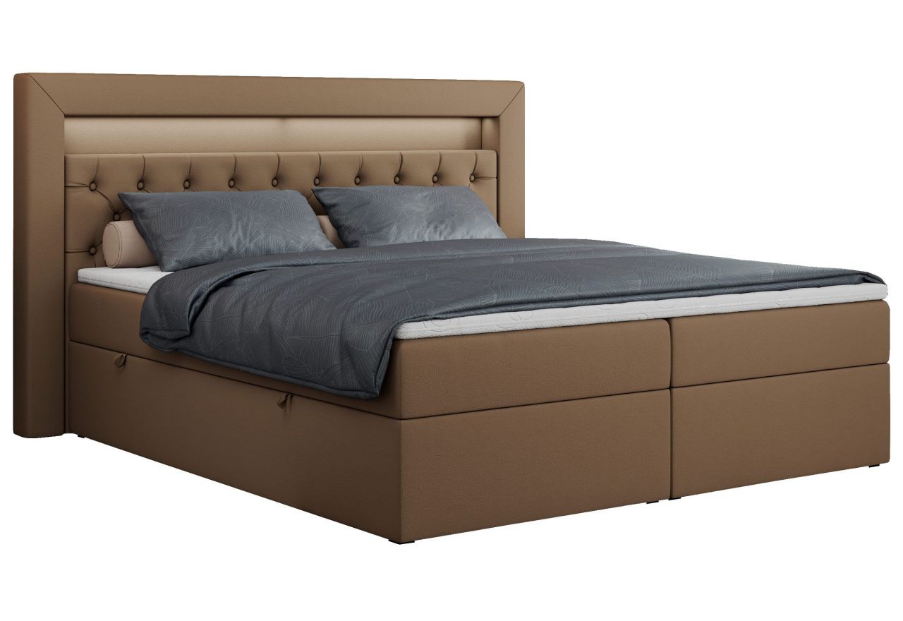 Łóżko kontynentalne GOLD 6 140x200 - H4 - brązowy, ekoskóra