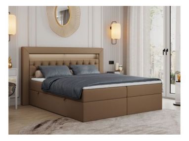 Łóżko kontynentalne GOLD 6 160x200 - H4 - brązowy, ekoskóra