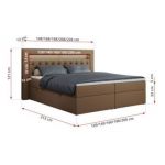 Łóżko kontynentalne GOLD 6 200x200 - H4 - brązowy, ekoskóra