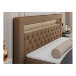 Łóżko kontynentalne GOLD 6 200x200 - H4 - brązowy, ekoskóra