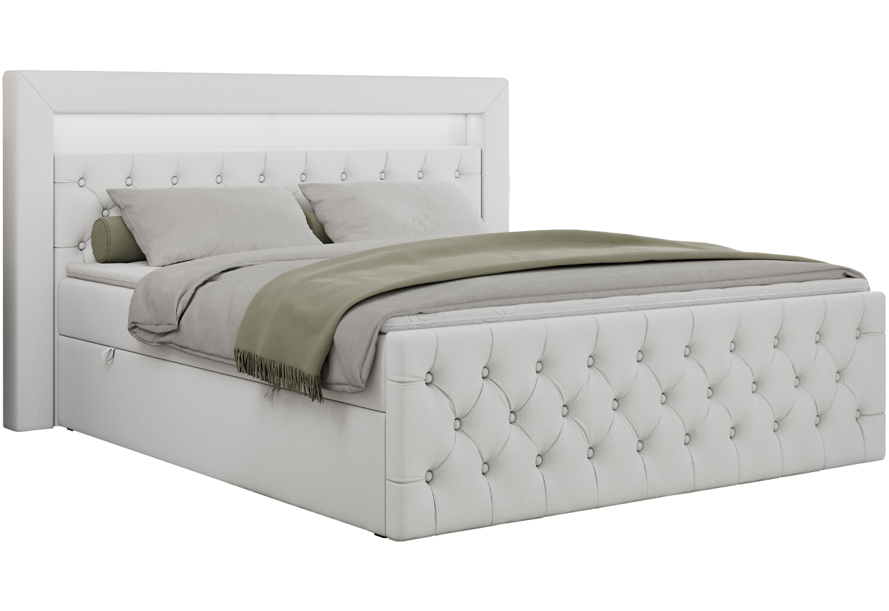 Łóżko kontynentalne GOLD 9 160x200 - H3 - biały, ekoskóra