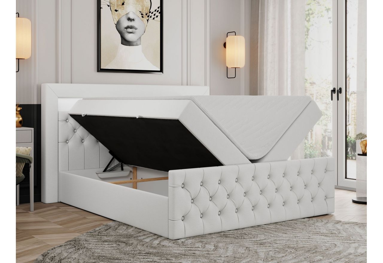 Łóżko kontynentalne GOLD 9 160x200 - H3 - biały, ekoskóra