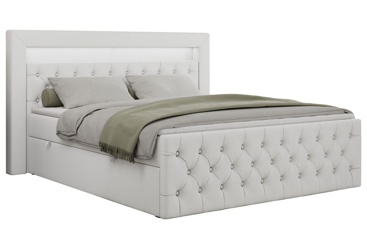 Łóżko kontynentalne GOLD 9 160x200 - H3 - biały, ekoskóra