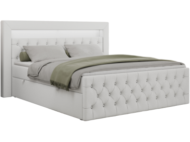 Łóżko kontynentalne GOLD 9 180x200 - H4 - biały, ekoskóra