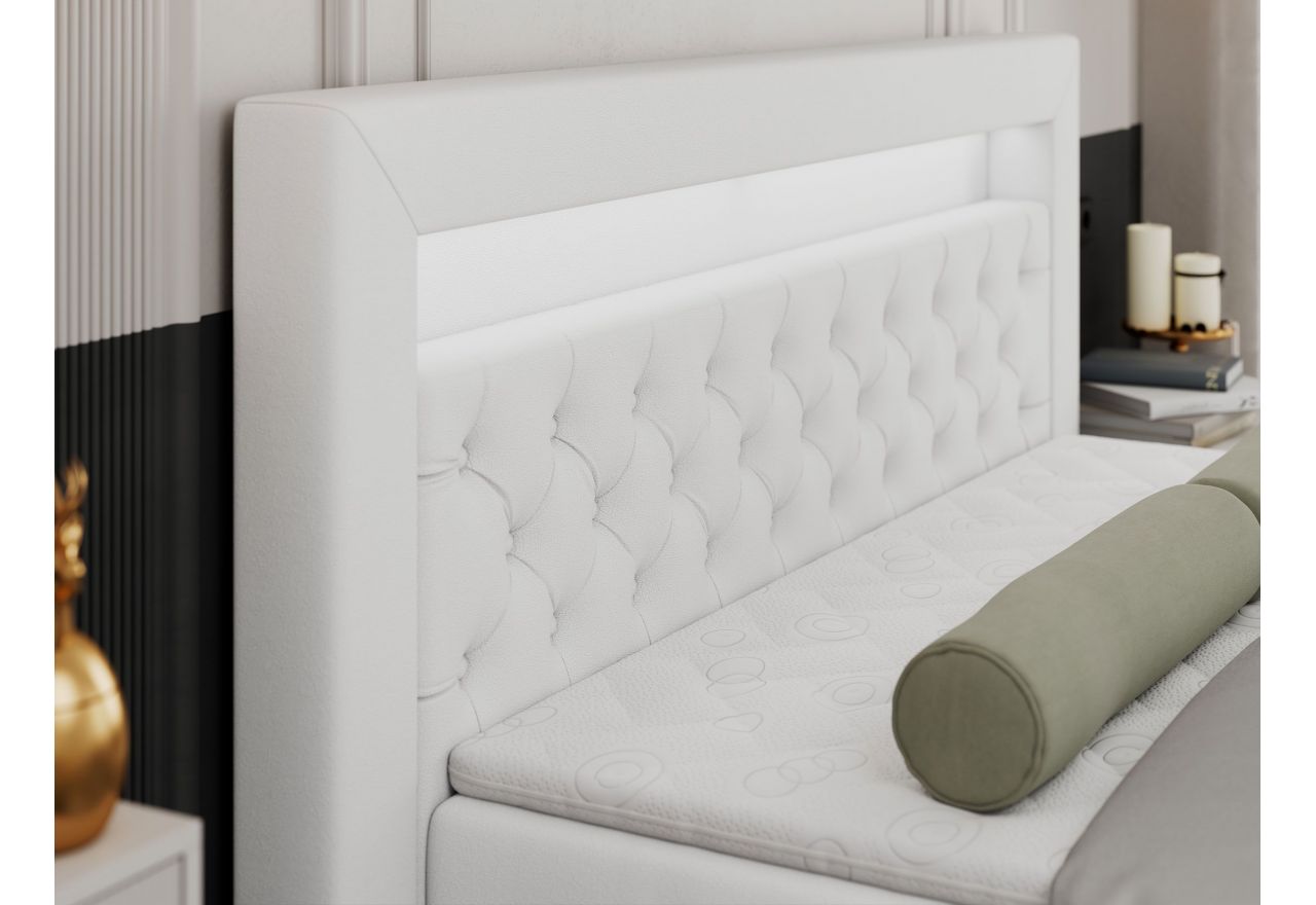 Łóżko kontynentalne GOLD 9 180x200 - H4 - biały, ekoskóra