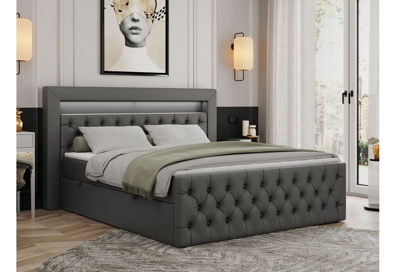 Łóżko kontynentalne GOLD 9 180x200 - H3 - ciemnoszary, ekoskóra