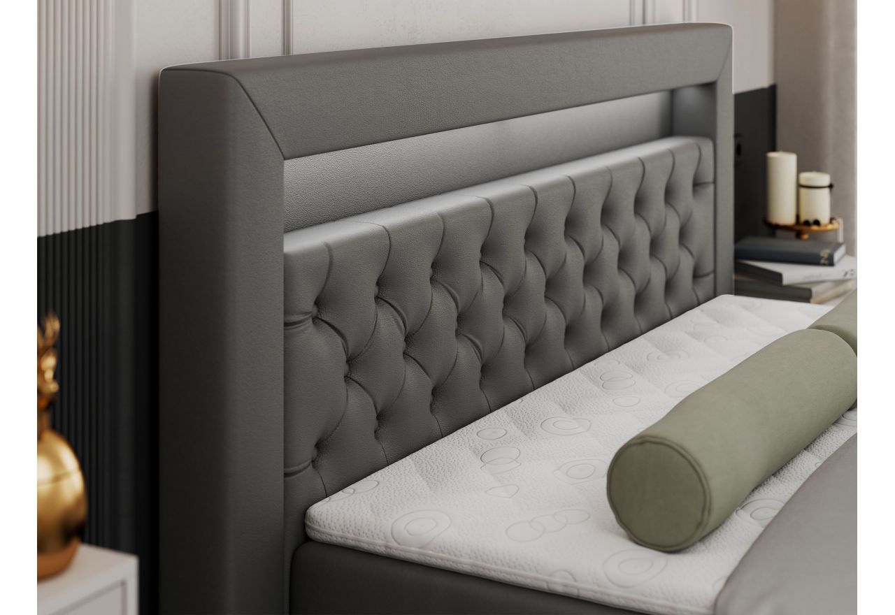 Łóżko kontynentalne GOLD 9 200x200 - H3 - ciemnoszary, ekoskóra