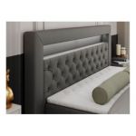 Łóżko kontynentalne GOLD 9 140x200 - H4 - ciemnoszary, ekoskóra