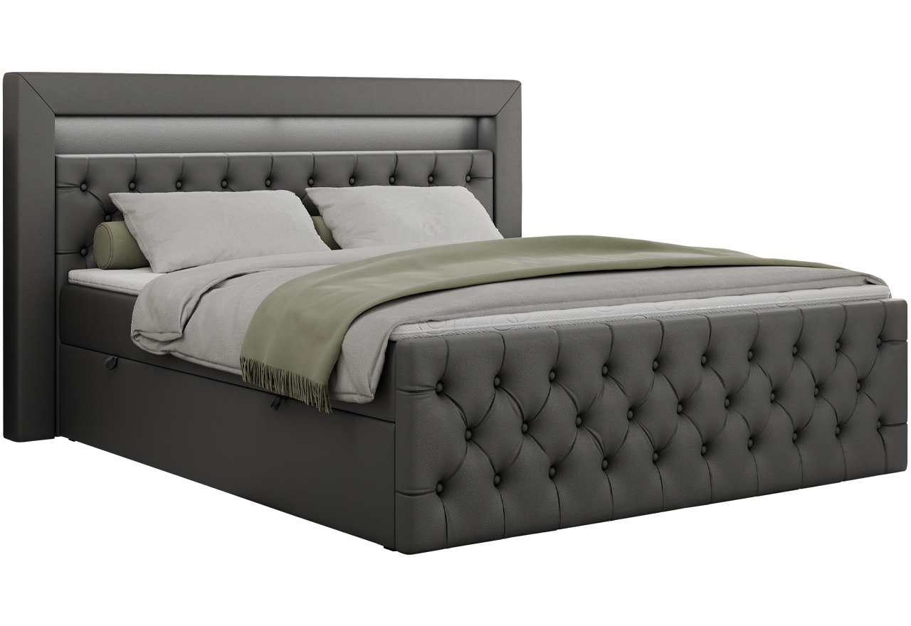 Łóżko kontynentalne GOLD 9 160x200 - H4 - ciemnoszary, ekoskóra