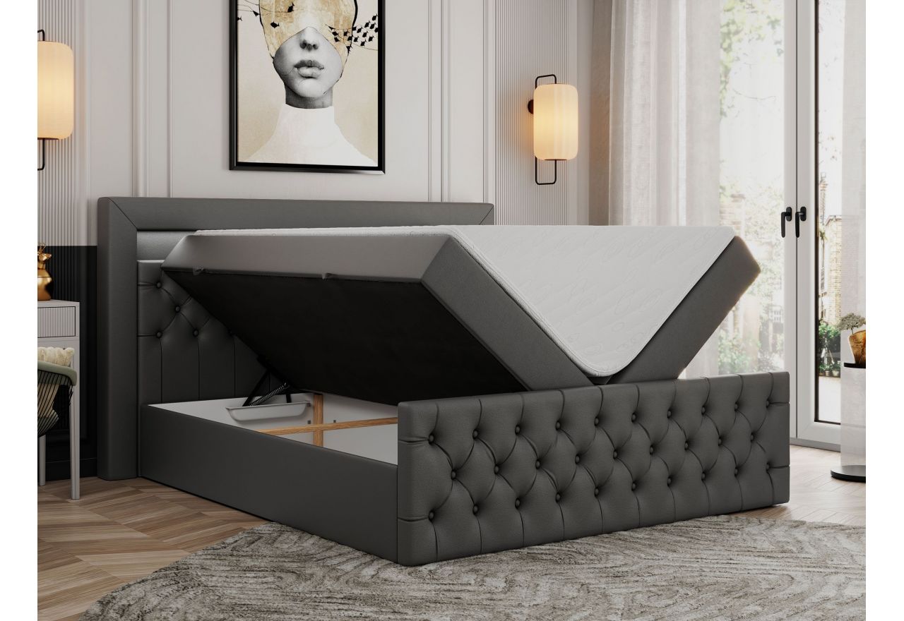 Łóżko kontynentalne GOLD 9 160x200 - H4 - ciemnoszary, ekoskóra