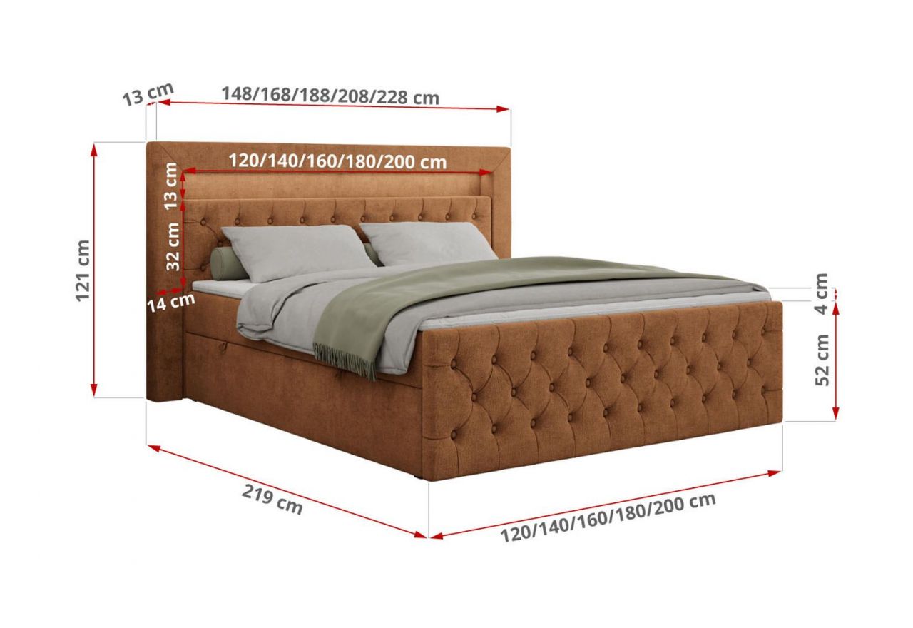 Łóżko kontynentalne GOLD 9 120x200 - H3 - pomarańczowy, struktura