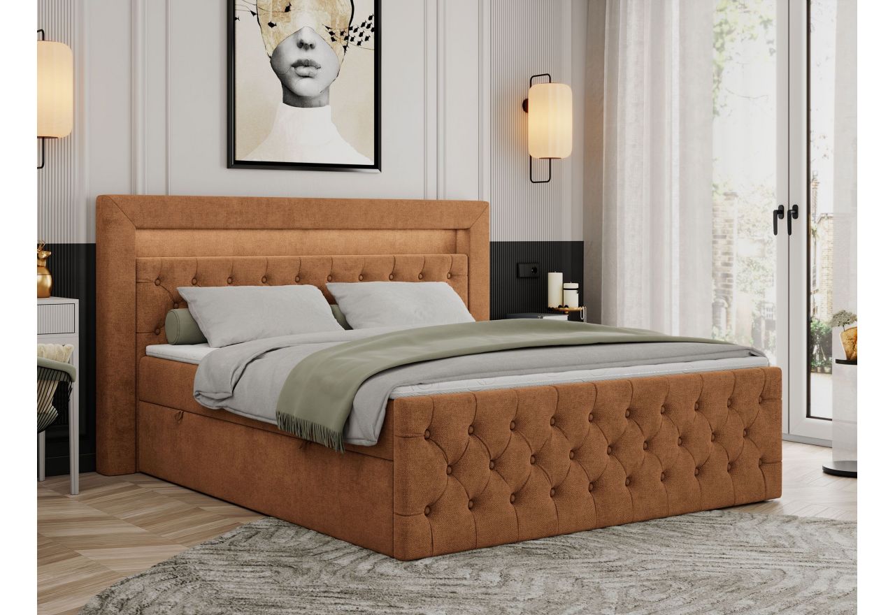 Łóżko kontynentalne GOLD 9 140x200 - H3 - pomarańczowy, struktura