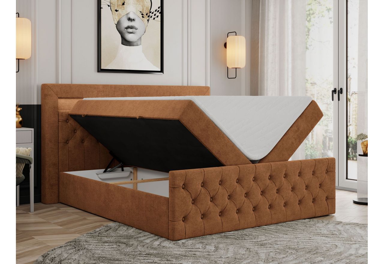 Łóżko kontynentalne GOLD 9 180x200 - H4 - pomarańczowy, struktura