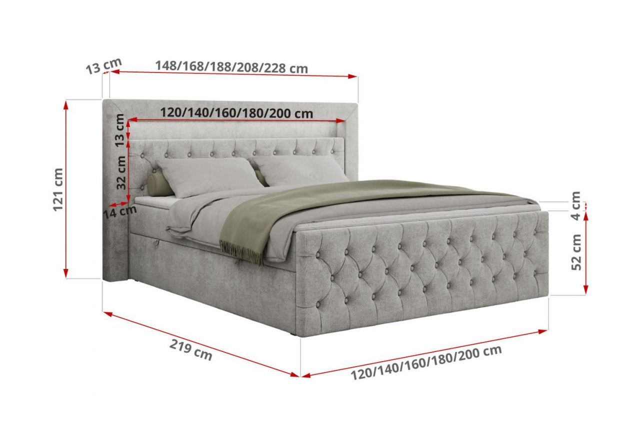 Łóżko kontynentalne GOLD 9 120x200 - H3 - jasnoszary, struktura