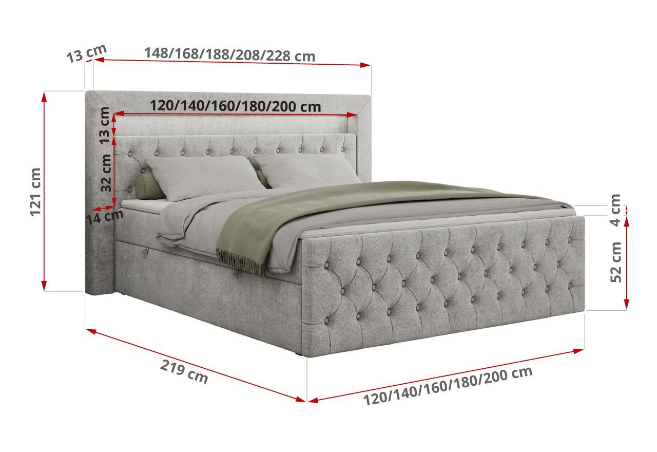 Łóżko kontynentalne GOLD 9 140x200 - H4 - jasnoszary, struktura