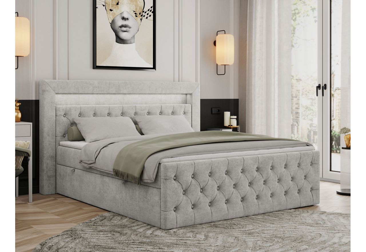 Łóżko kontynentalne GOLD 9 160x200 - H4 - jasnoszary, struktura