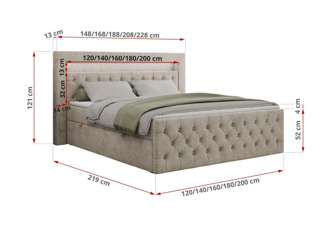 Łóżko kontynentalne GOLD 9 120x200 - H3 - beżowy, struktura