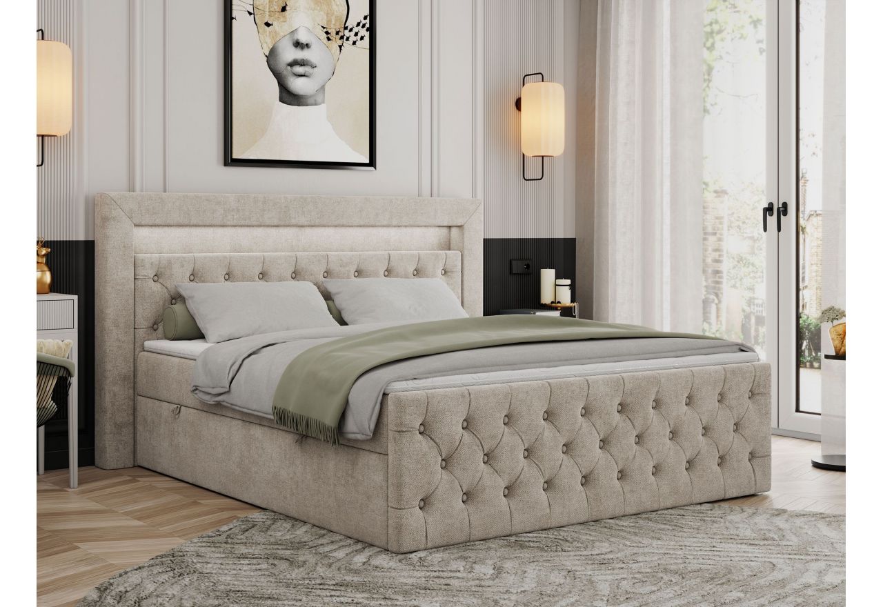 Łóżko kontynentalne GOLD 9 160x200 - H4 - beżowy, struktura