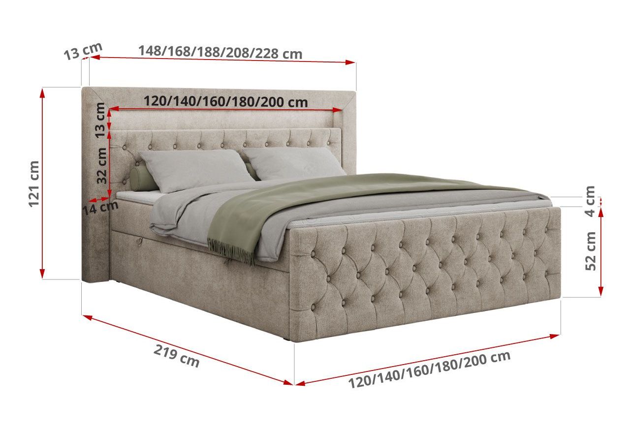 Łóżko kontynentalne GOLD 9 200x200 - H4 - beżowy, struktura