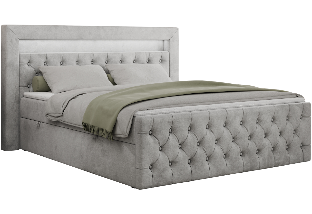 Łóżko kontynentalne GOLD 9 180x200 - H3 - jasnoszary, welwet