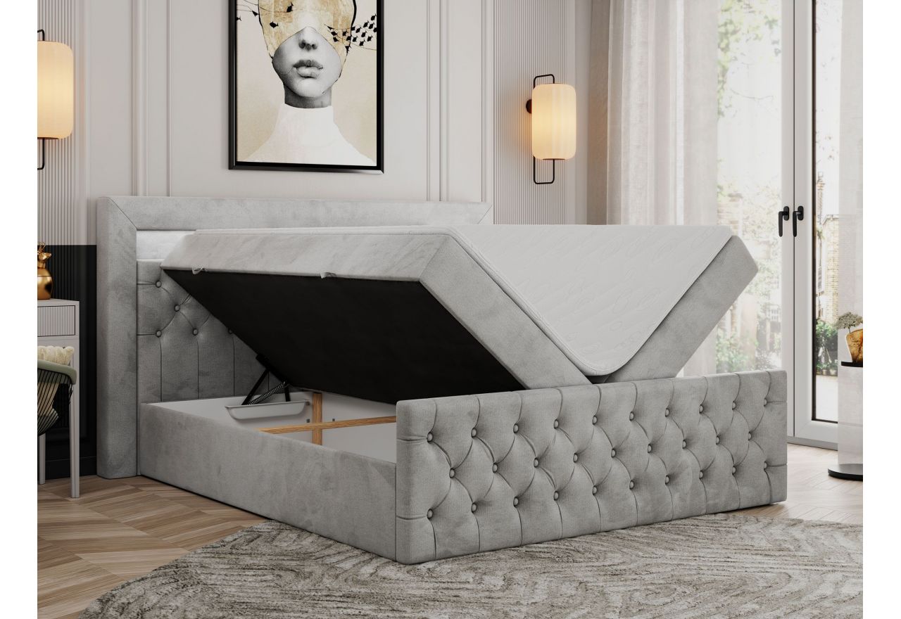 Łóżko kontynentalne GOLD 9 180x200 - H3 - jasnoszary, welwet