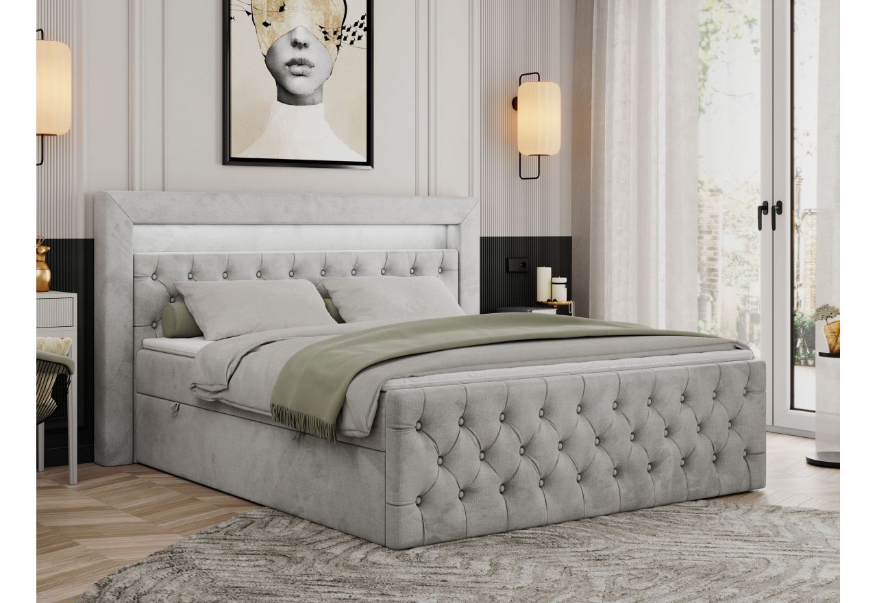 Łóżko kontynentalne GOLD 9 200x200 - H3 - jasnoszary, welwet