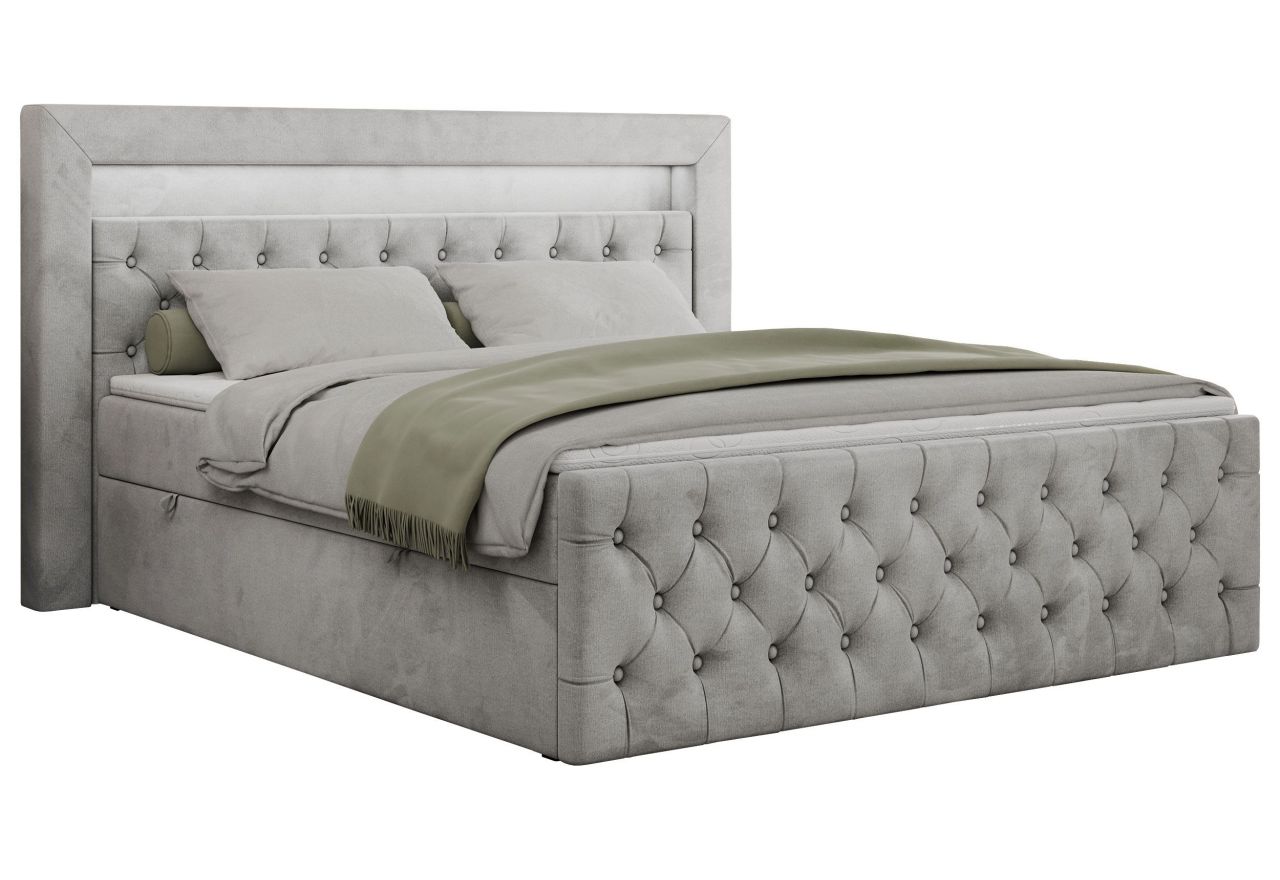 Łóżko kontynentalne GOLD 9 200x200 - H3 - jasnoszary, welwet