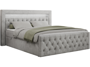 Łóżko kontynentalne GOLD 9 140x200 - H4 - jasnoszary, welwet